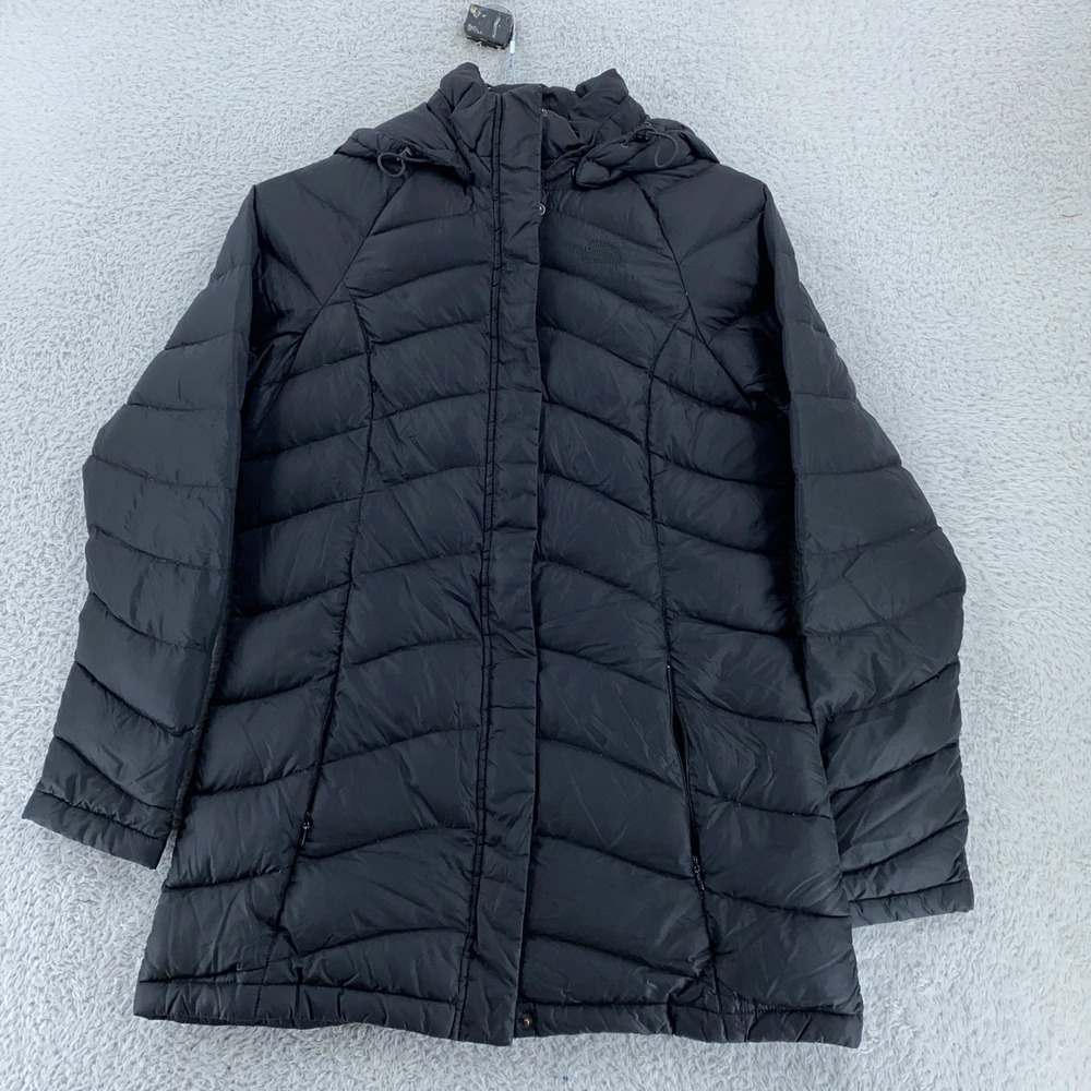 North Face Puffer Jacket Womens Small‎ Black Hooded Quilted Winter Coat S/P Warm